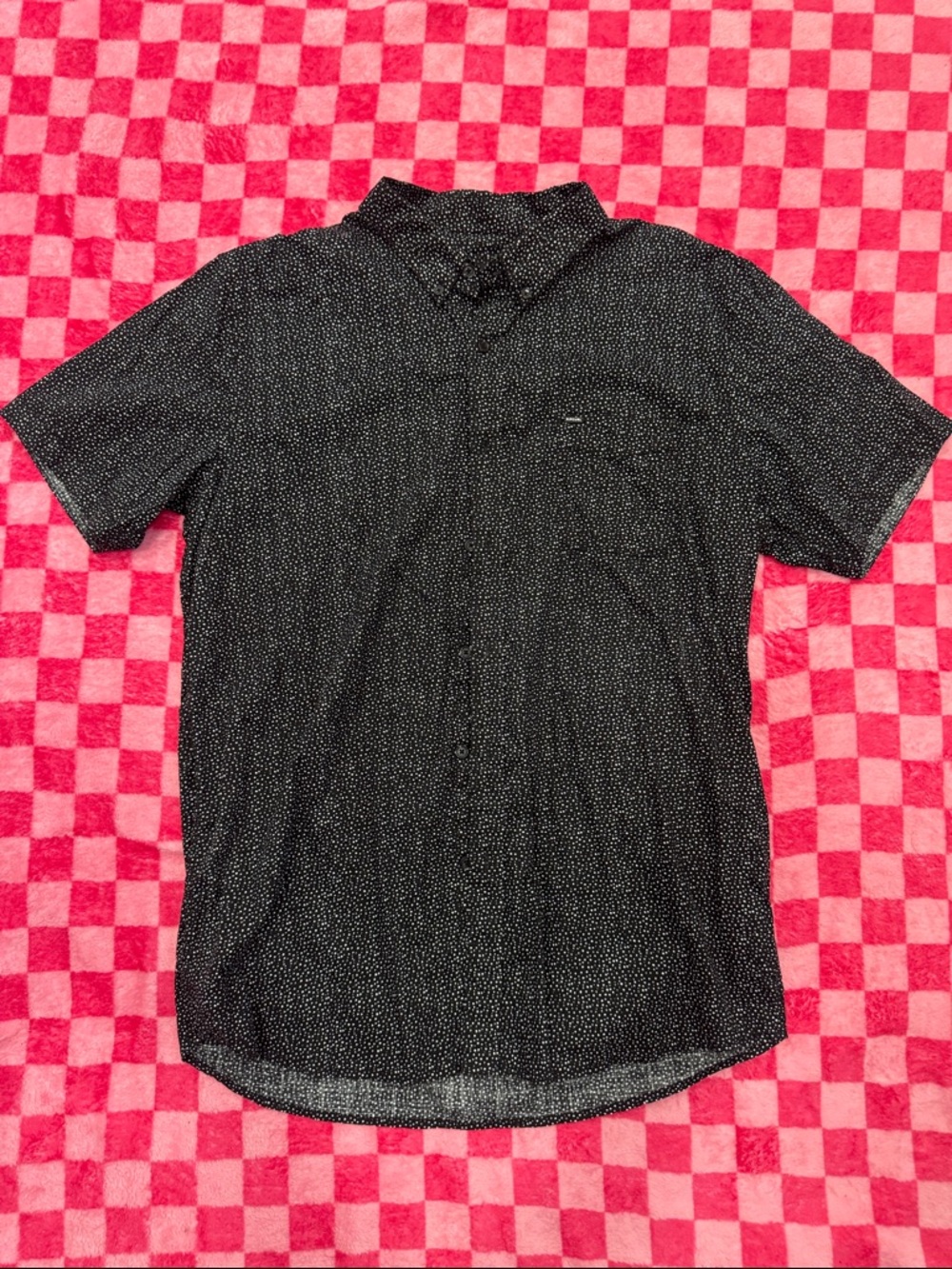 Rip Curl Black Short-Sleeve Button-Down with Tiny White Dot Print